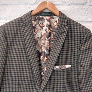 Paisley & Gray Skinny Fit Blazer Mens 44 L Brown Check Sport Coat Butterfly